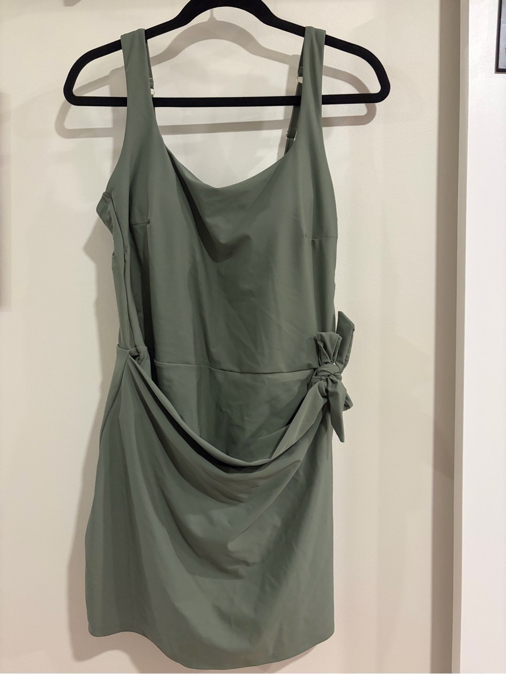 Time and Tru Sage Green Draped Tie-Side Mini Swim Dress